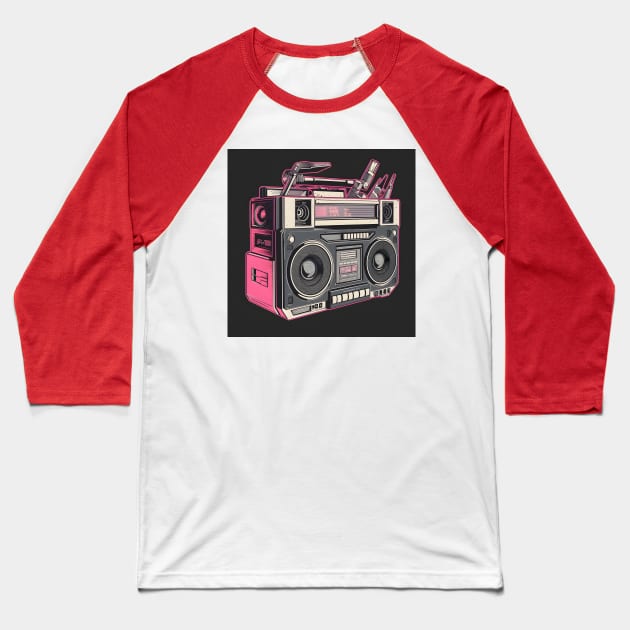 Ghetto Blaster Boom Box 80s Hip-Hop Stereo Baseball T-Shirt by Grassroots Green